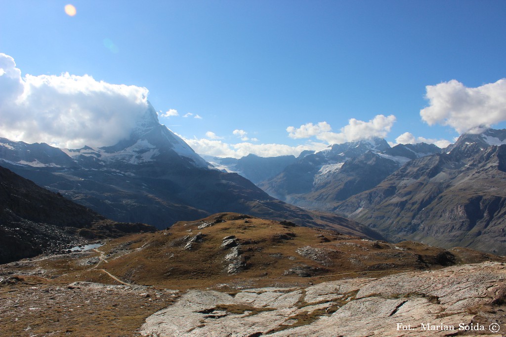 Panorama z Rotenboden - Matterhorn, Dent Blanche, Ober Gabelhorn