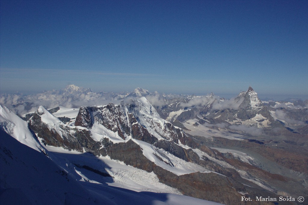 Mont Blanc, Grand Combin, Matterhorn spod Silbersattel