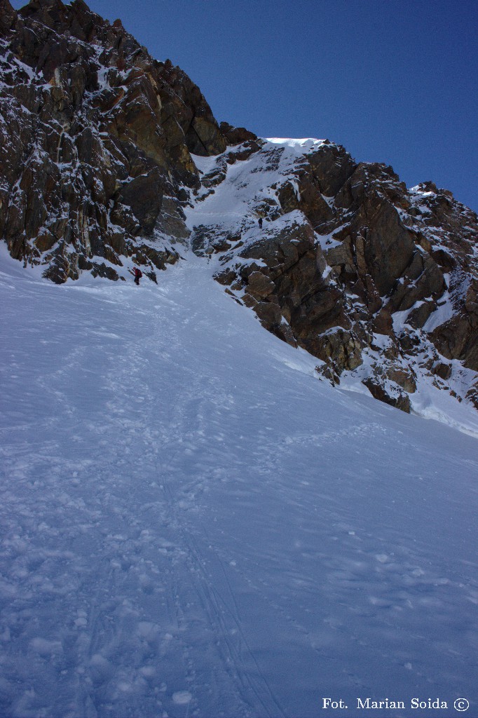 Komin z Silbersattel na Dufourspitze