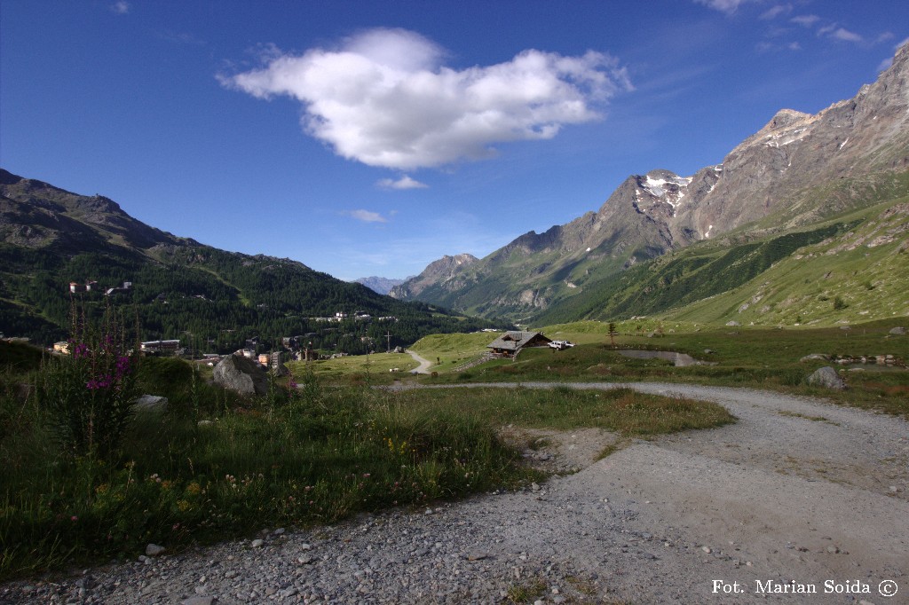 Alpejskie łąki po drodze do schroniska Orionde
