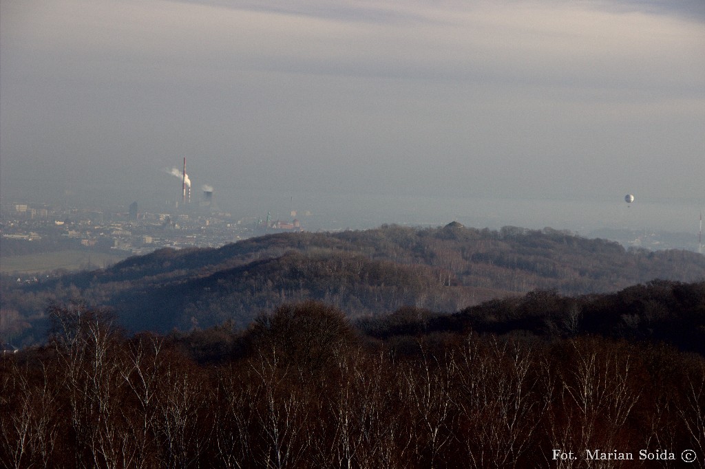 Widok z kopca na Łęg, Wawel, Kopiec Kościuszki i balon