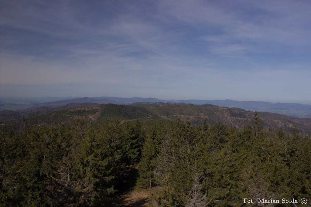 Widok z wieży na Prehybę, Gorce i Beskid Wyspowy