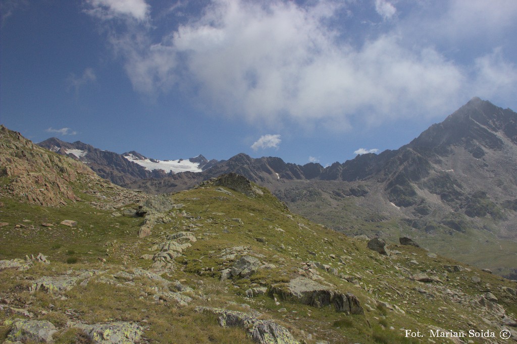 Widok na Punta della Sforzellina z nad Passo Gavia