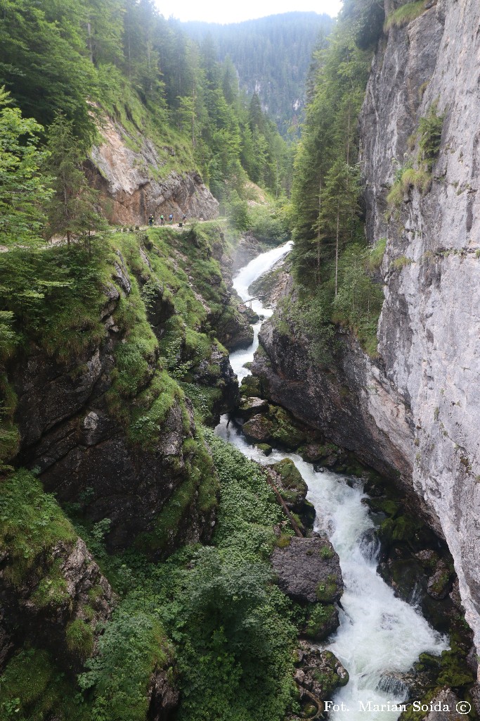 Większy kawałek kaskady Waldbach z mostku nad nim
