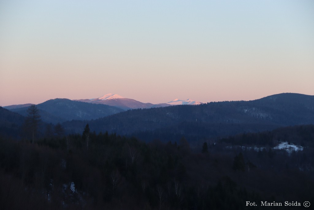 Pierwszy widok na połoniny z wieży widokowej 