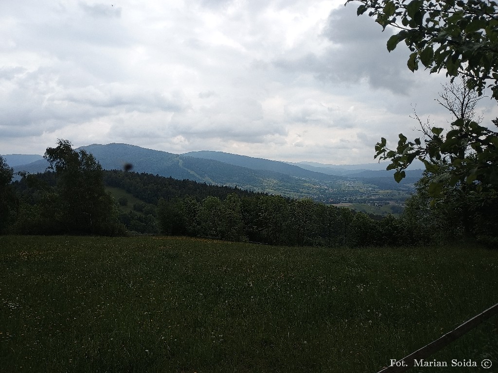 Widok spod szczytu na Śnieżnicę i Ćwilin