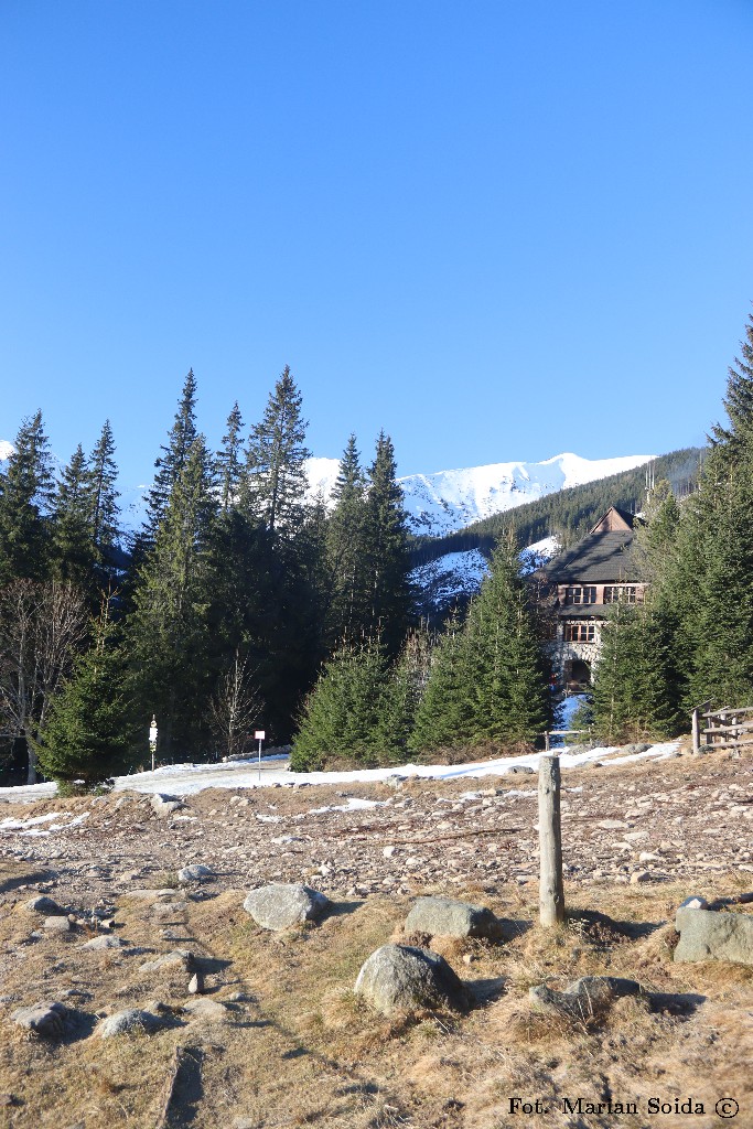 Schronisko na Polanie Chochołowskiej z Rakoniem w tle